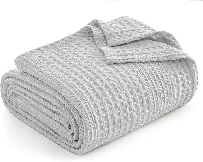 PHF Lightweight Waffle Weave Blanket Queen Size, Breathable & Ultra Soft, 90"x 90" Soft & Cozy Thin Blanket for All Season & Hot Sleepers, Bed, Home Decor - Light Grey