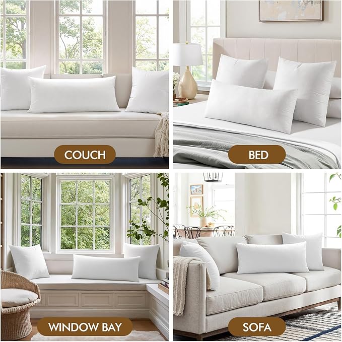 MIULEE 12x24 Inch Pillow Insert, Throw Pillow for Bed Sofa Couch Rectangle Decorative Lumbar Virgin Microfiber Stuffer