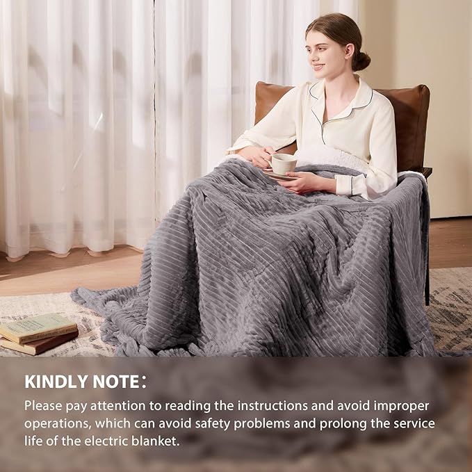 Homemate Electric Heated Blanket King Size - 100"x90" Heating Blanket King Size Dual Control 1/2/4/6/8 Hours Auto-Off 10 Heat Level Over-Heat Protection Soft Flannel Sherpa ETL Certification