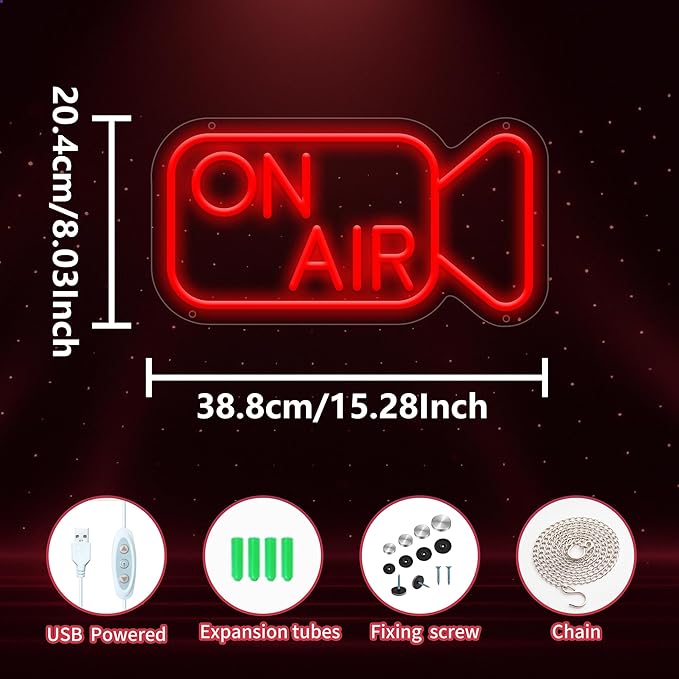 On Air Neon Sign for Wall Decor, USB Powered On Air Led Light Sign, Recording Light Sign for Bedroom Room, Game Room, Broadcasting Room, Music Studio, Play Room