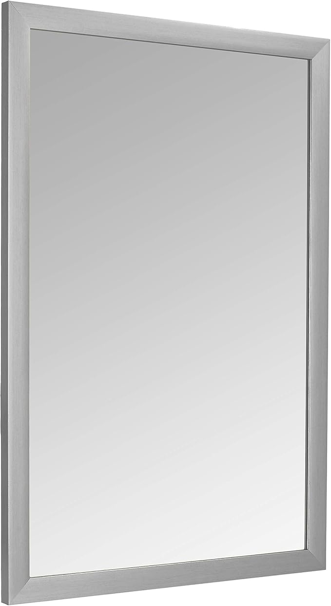 Amazon Basics Rectangular Wall Mount Mirror for Bedroom, Living Room, Entryway, 24" x 36", Standard Trim, Nickel, Hangs Horizontally or Vertically