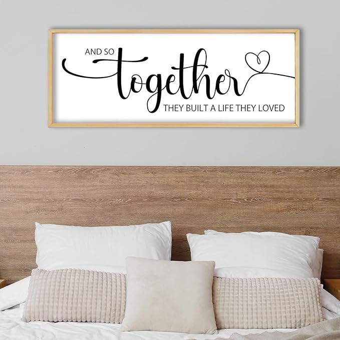 And So Together They Built A Life They Loved Sign Wall Decor 40"x15" Above Over Bed Master Bedroom Large Wood Framed Wall Hanging Art (Wood)