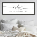 SRSZHIYUE Relax You're On Lake Time Wall Decor Above Bed Sign 40"×15" for Lake House Bedroom Over Bed Large Vintage Wood Framed Farmhouse Gift For Lake Lover Home Hanging Art (Black)