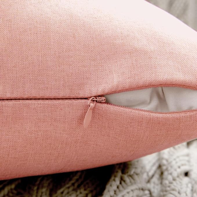 MIULEE Pack of 2 Decorative Outdoor Solid Waterproof Throw Pillow Covers Spring Valentine Faux Linen Garden Farmhouse Cushion Cases for Patio Tent Balcony Couch Sofa 18x18 Inch Light Pink