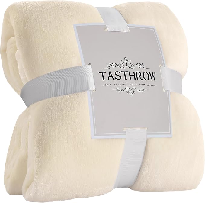 TASTHROW Creamwhite Throw Blanket 60x80 Inches, Soft Plush Cozy Fleece Flannel Throw Blanket, Lightweight Warm Throws for Bed, Couch, Bedroom and Living Room, All Seasons
