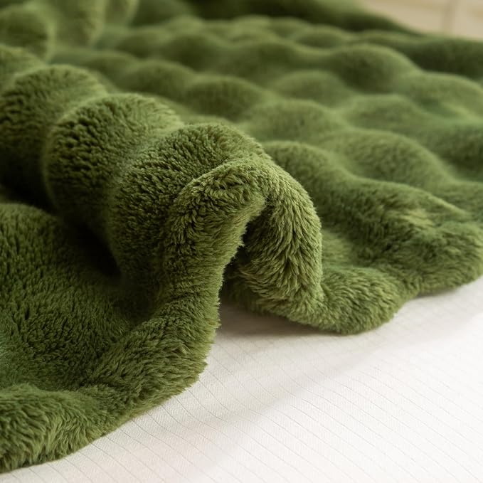 YUSOKI Luxury 3D Bubble Light Weighted Throw Blanket 2.8lb,All Ages,Home Decoration, (Olive Green,60 * 80inches)