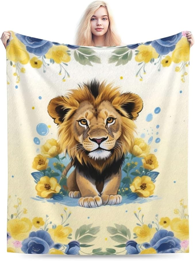 Lion Throw Blanket - Soft Plush Fleece Animal Blankets- Cozy Lion Stuff Gifts for Women Girls Kids 40"X50"
