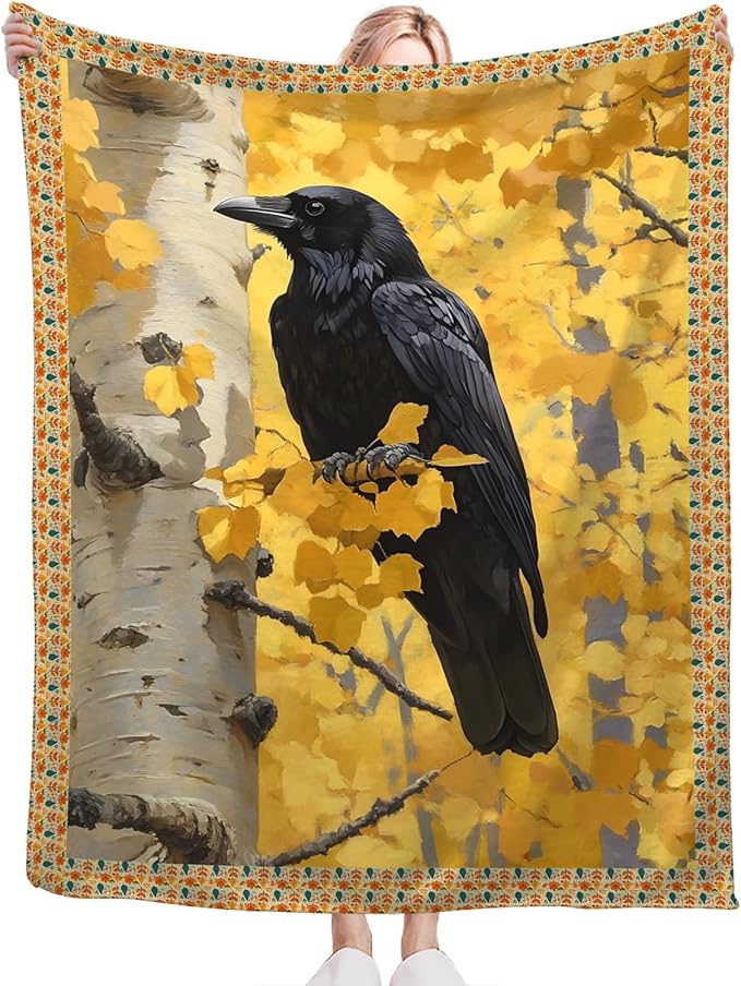 Crow Blanket for Girls Women Boys Men Adults Kids Soft Cozy Fleece Raven Throw Blankets Gifts Warm Flannel Plush Lightweight Decor for Couch Bed Sofa 60"X50"