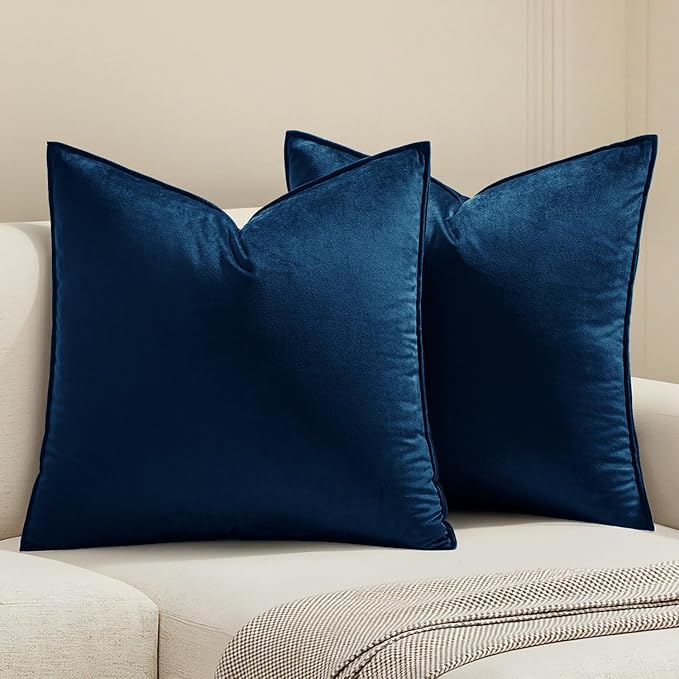 MIULEE Navy Blue Velvet Throw Pillow Covers 26x26 Soft Decorative Solid Square Euro Sham Cushion Cases Pack of 2 Modern Luxury Home Decor for Couch, Sofa, Bedroom
