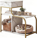 End Table with Charging Station, 3-Tier Sofa Side Table Sliding Top for Living Room, Bedside Table with Storage, Modern Curved Frame Accent Sofa Nightstand for Small Spaces Apartment, Gold & White