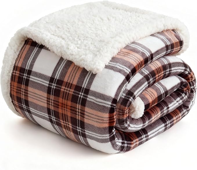 Sherpa Fleece Throw Blanket for Couch, Fluffy Plush Warm Fuzzy Blanket for Women and Men, Cozy Thick Soft Twin Blanket for Bed (Orange-2, 80"*90")