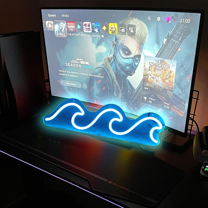 Wave Neon Signs for Bedroom Ice Blue Dimmable Wave Neon Light Art Wall Decor Wave Neon Signs for Wall Decor Living Room Bedroom Office Bar Birthday Party Christmas(16.5 X 5.1 Inch)