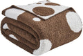 CozeCube Super Soft Fullfy Microfiber Reversible Knitted Blankets, Warm Cozy Fuzzy Plush Throw, Dark Brown and White Polka Dot Throw Blanket for Couch Bed Sofa, 50" x 60"