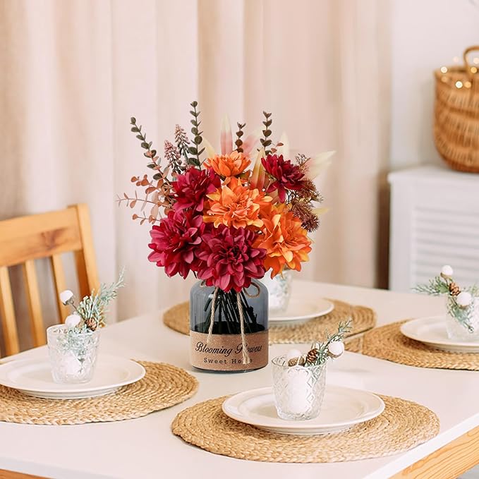 Leftover Fake Fall Flowers in Vase,Faux Flowers in Vase,Fall Floral Arrangement,Fall Centerpieces for Tables,Artificial Flowers,Kitchen Decor,Coffee Table Decor