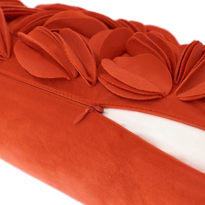 KINGROSE Handmade 3D Floral Decorative Throw Pillow Case Solid Flower Cushion Covers Decorative Pillow Cover for Bed Living Room Sofa Couch Home 12 x 20 Inches Velvet Dark Orange