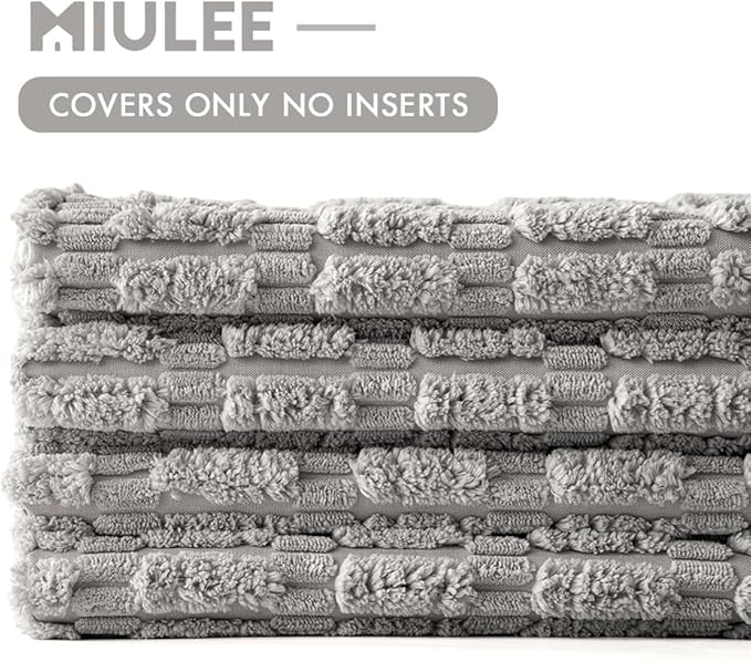 MIULEE Pack of 4 Light Grey Corduroy Decorative Throw Pillow Covers 20x20 Inch Soft Boho Striped Pillow Covers Modern Farmhouse Home Decor for Sofa Living Room Couch Bed