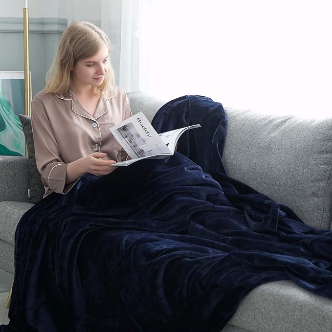 IR Imperial Rooms Fleece Blanket Twin Size 60x80 Inches - Super Soft Fluffy Throw Blanket for Sofa and Bed - Warm and Cozy Lightweight 400 GSM Microfiber Bed Throws Blankets (Twin, Navy)