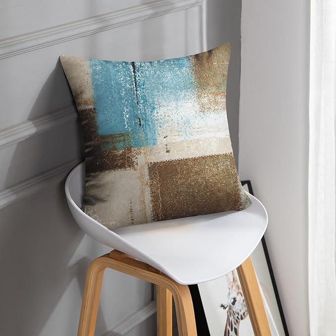 Britimes Throw Pillow Covers Modern Home Art Decor, 18 x 18 Inches Set of 2 Pillow Cases Decorative, Abstract Oil Painting Pillowcases for Bedroom, Living Room, Cushion Couch Sofa, Beige Blue