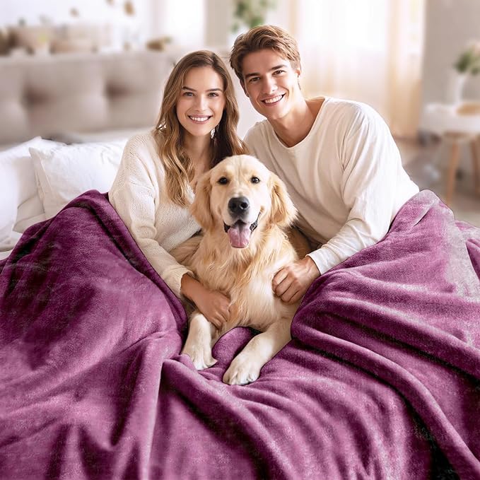 JYK Fleece Plush Bed Blanket Queen Size 79'' x 91'' - Premium Silky Flannel Fleece Blanket 3.5 LB, Lightweight and Fluffy Cozy Plush Comfy Microfiber Fleece Blankets for Couch Sofa Bedroom, Purple