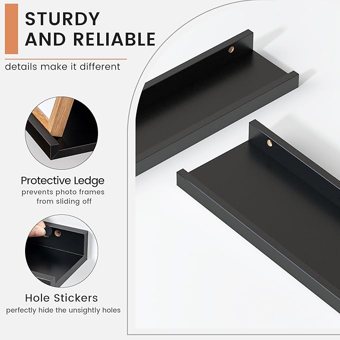 Floating Picture Ledge Shelves Set of 4, 24 Inch Shelves with Lip - Large Nursery Book Shelf for Toys Storage, Kids Bookshelf, Living Room, Bedroom Decor Frames