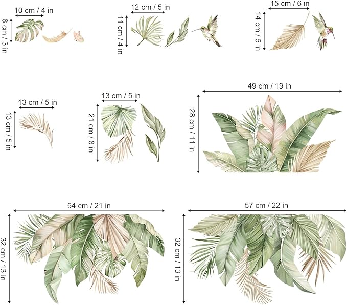 decalmile Boho Tropical Leaves Wall Decals Palm Leaf Hanging Vine Green Plants Wall Stickers Living Room Bedroom TV Background Wall Decor