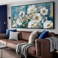 Arjun Extra Large Black Framed Flower Canvas Wall Art for Living Room White Elegant Modern Painting for Bedroom Textured Gold Foil Turquoise Picture Floral Teal Artwork Home Office Decor, 58"x29"