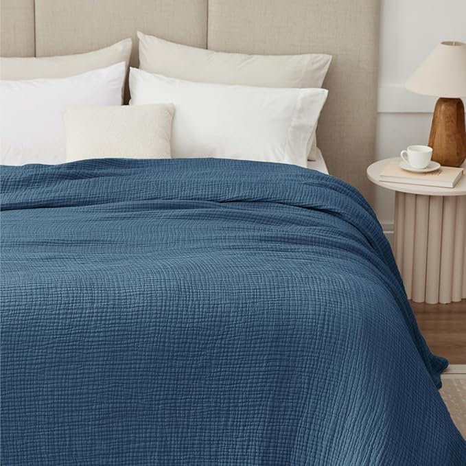 100% Cotton Muslin Blanket Twin 60" x 80", Breathable and Lightweight Cotton Twin Blankets for Couch, Soft Cooling Summer Gauze Blanket for Adults All Season, Grayish Blue