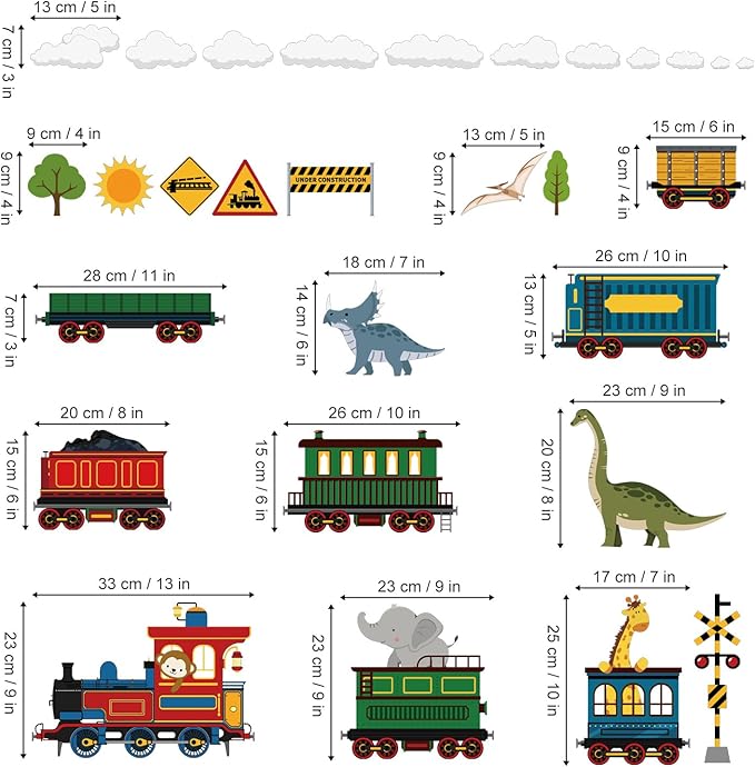 decalmile Animal Train Wall Stickers Dinosaur Elephant Giraffe Wall Decals Baby Nursery Children Bedroom Playroom Wall Decor