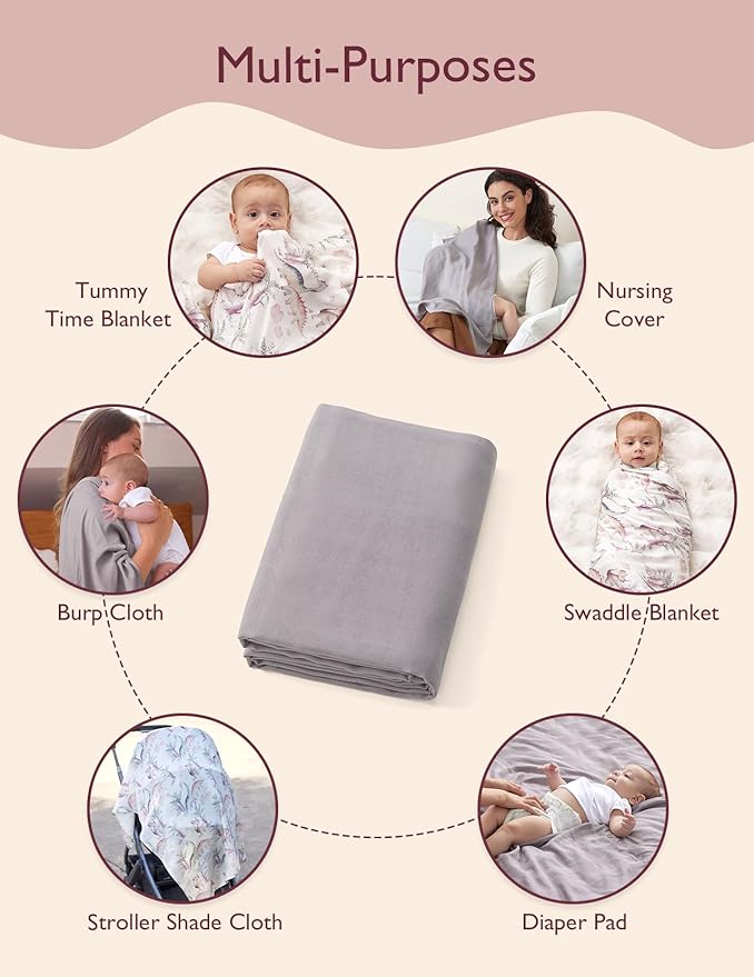 Momcozy Muslin Swaddle Blankets, Breathable and Skin-Friendly Muslin Swaddle, Baby Wraps Shower Gifts & Baby Registry Essentials, Large 47"x47", Jungle Dinosaur