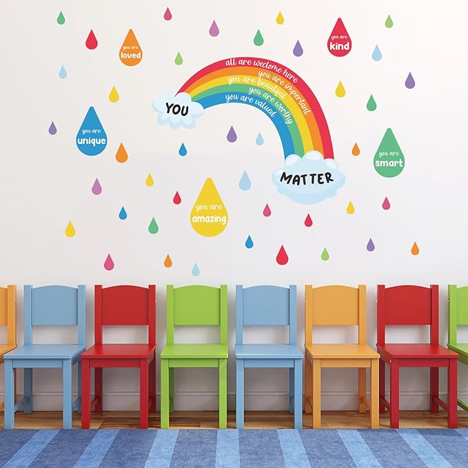 HLNIUC Colorful Rainbow Wall Sticker(35”x24”) You Are Smart Art Decal,Inspirational Quotes Window Cling,Positive Quotes Wall Art,Rainbow Raindrop Inspiring Words Room Decal for Kids Room Living Room