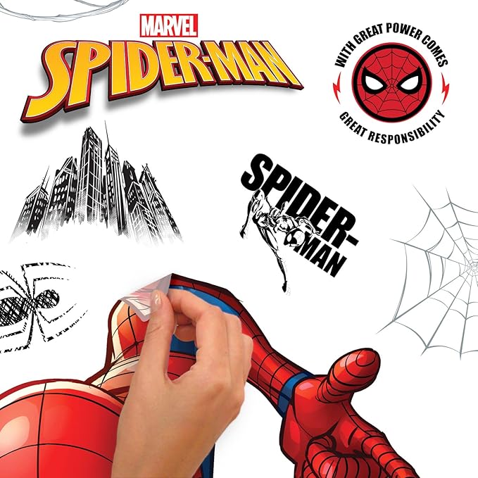 RoomMates RMK5168GC Spider-Man Growth Chart Giant Peel and Stick Wall Decals, Red, Blue