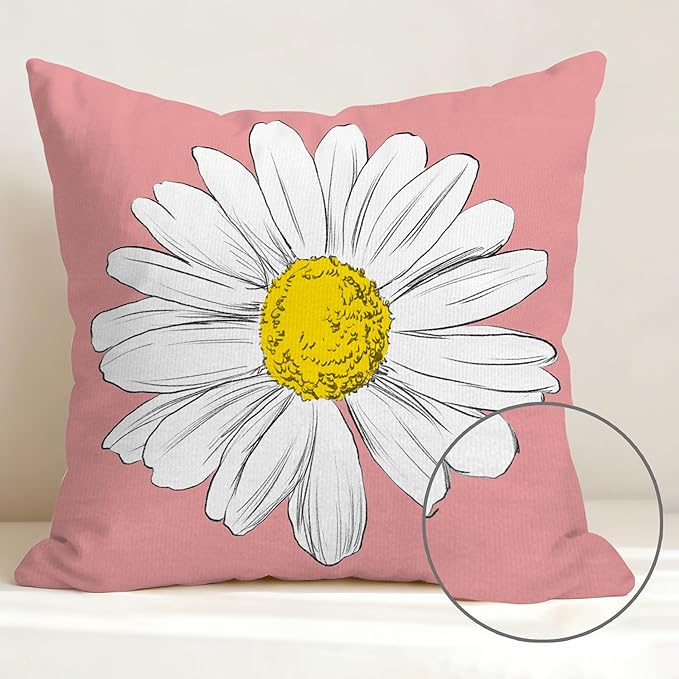 Hexagram Spring Summer Pillow Covers 18x18 Set of 4, Outdoor Floral Daisy Decorative Pink Throw Pillow Covers, You are My Sunshine Farmhouse Cushion Case for Couch Sofa Indoor Home Decor(No Insert)