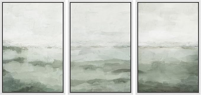 MUDECOR Framed Canvas Print Wall Art Sage Green Abstract Prints Minimalist Modern Wall Art Decor for Bedroom - 24"x36"x3 White
