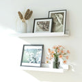 White Floating Shelves for Wall Decor, Wall Mounted Wood Storage Shelf for Bedroom, Living Room, Bathroom, Kitchen, Nursery, Display Picture Ledge Shelf with Lip Set of 2-16 Inches, White
