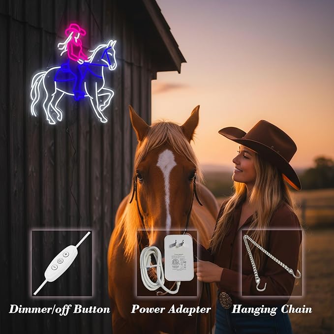 Large 24.5"x20" Cowgirl Neon Sign for Wall Decor, Dimmable LED Light with Adapter, Perfect for Bar, Bedroom, Game Room, Party, or Teen Room Decor