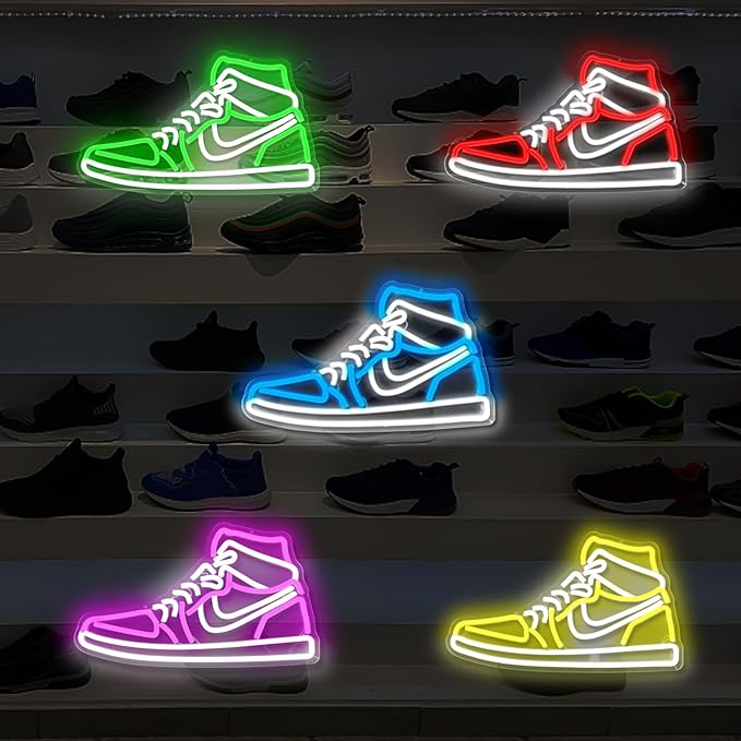 Sneaker Neon Sign Sports Shoe Neon Signs for Wall Dimmable LED Boys Neon Lights for Bedroom Man Cave Home Party Pub Neon Bar Sign Shoes Light up Signs Wall Decor (Yellow)