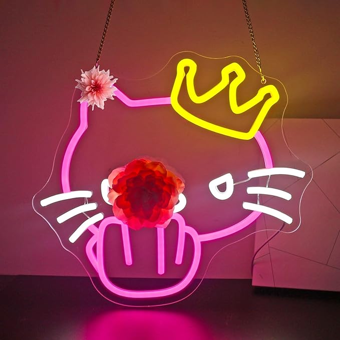 Neon Sign, FPLL Pink Cat Neon Signs for Wall Decor - Cute LED Sign for Bedroom, Party, Birthday, Bar Light up Signs Home Decor - USB Powered
