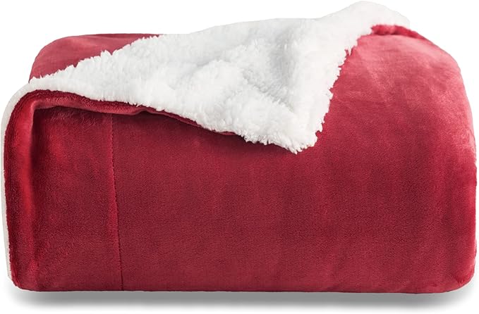 Bedsure GentleSoft Sherpa Fleece Throw Blanket for Couch, Non-Heated, Thick and Warm Throw for Girls and Women, Soft Fuzzy Plush Blanket for Winter, Red, 50x60 Inches