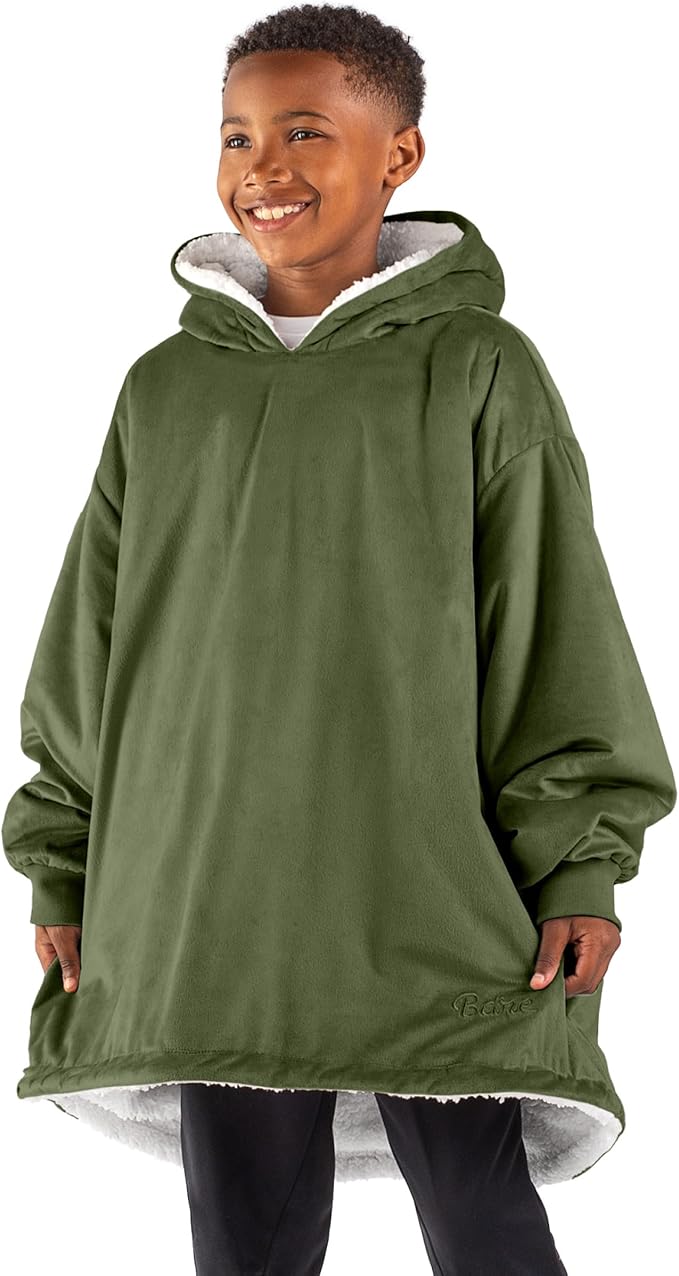 Bare Home Wearable Blanket Hoodie - Soft Plush Sherpa - Warm and Cozy - Oversized Wearable Blanket - Adult & Kid Sizes