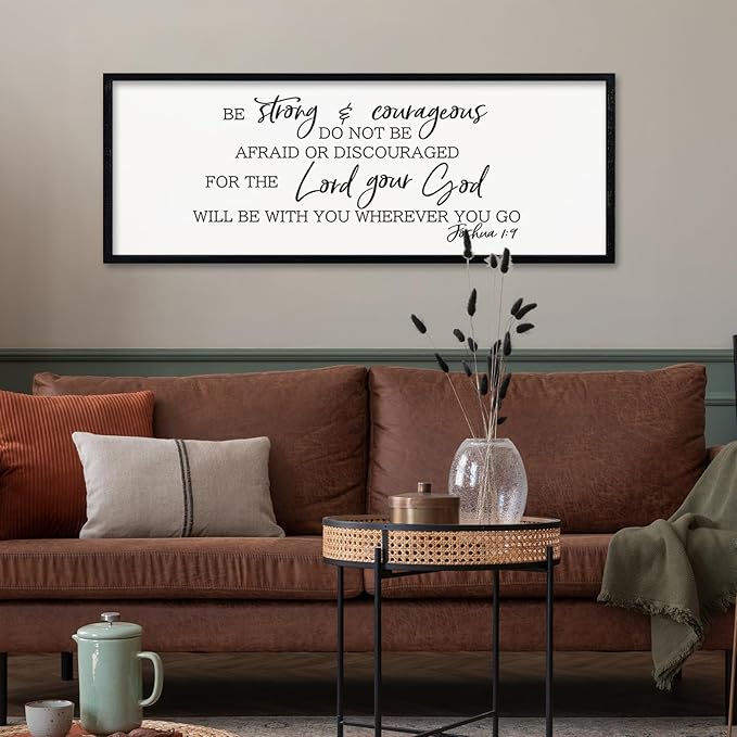 comurdyo Be Strong and Courageous Sign Joshua 1:9 Wall Decor 40"x15" Bible Verse Plaque Christian Faith Inspirational Quote Large Rustic Wooden Wall Hanging Art (Black)