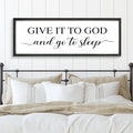 Give It to God and Go to Sleep Sign 42''×15'' Large Above Bed Wall Decor Farmhouse Bedroom Decor Wood Framed Guest Room Decor Wall Art Rustic Master Bedroom Wall Decoration (Black)