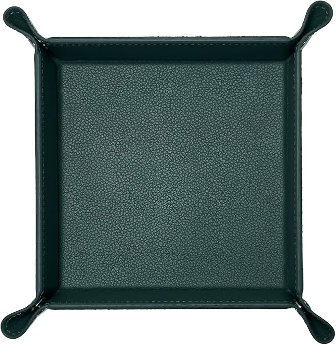 UnionBasic Small Valet Tray, Jewelry Tray for Rings Watches Earrings, Entryway Catchall Caddy for Coins Keys Change, Nightstand Bedside Valet Holder, Trays for Electronic Gadgets, Lychee Dark Ivy