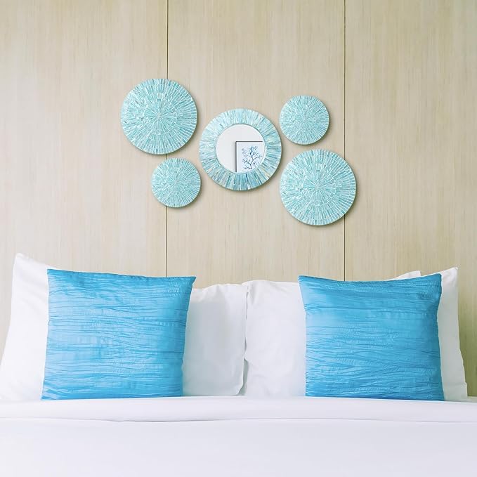 Wesiti 5 Pcs Gifts Natural Mother of Pearl Mirror Wall Decor Christmas Housewarming Gift Handmade Coastal Wall Plates Art Hanging Art for Bedroom Bathroom Decoration