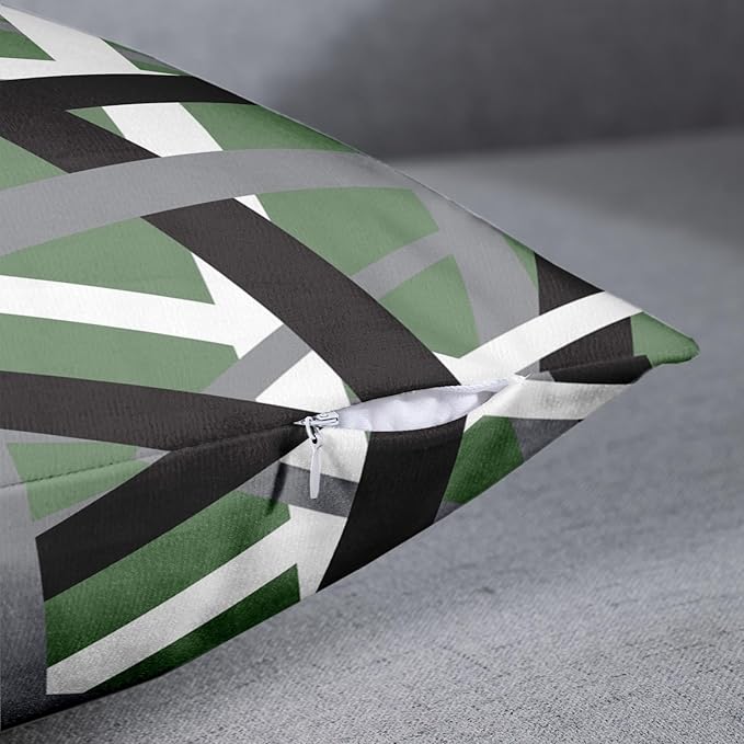 Emvency Set of 2 Throw Pillow Cover Sage Green Black Stripes Grey White Design Retro Decorative Pillow Case Striped Home Decor Square 18x18 Inch Cushion Pillowcase