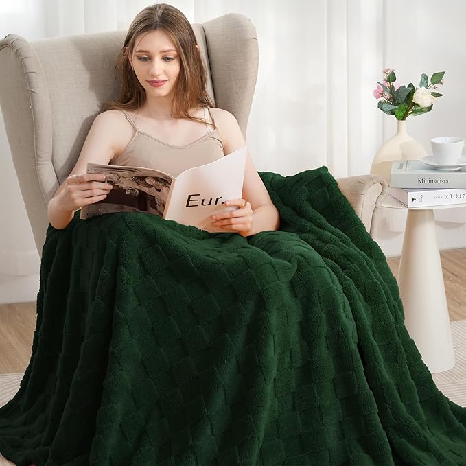 Zyrah Super Soft Throws for Couch Fleece Throw Blanket Lightweight Decorative Fuzzy Cozy Blankets for Sofa Chair Bed (B-Dark Green, Throw(50"x60"))