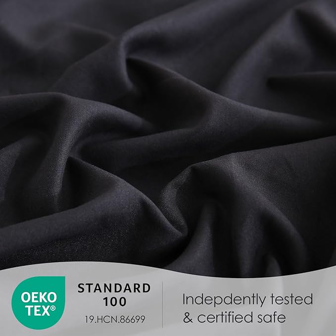 JSD Black King Sheet Set with Side Pocket Corner Straps, 4 Piece Soft Microfiber Bed Sheets Extra Deep Pocket