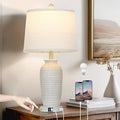 25" Vintage Farmhouse Jar Table Lamps, Single Rustic Bedside Lamp with USB A+C Ports & AC Outlet, Nightstand Lamps for Living Room, Bedroom, End Table, Cream(LED Bulb Included)