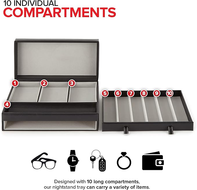 Stock Your Home Mens Valet Tray, Men's Jewelry Box, Night Stand Organizers and Storage, Bedside Table Organizer, Watch Box for Dresser, Faux Leather (Black & Gray) 8 Pack