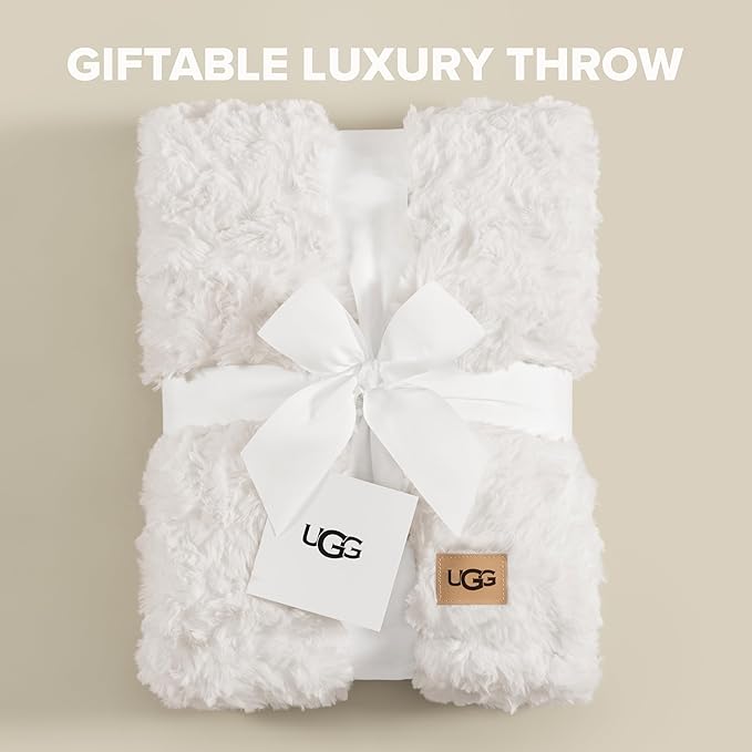 UGG Adalee Faux Fur Throw Blanket for Couch, Cozy Soft Blanket for Bed or Chair, Giftable Fluffy Throw, Machine Washable, Luxury Spring Home Decor, 50-inch x 70-inch, Natural White
