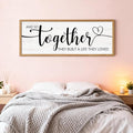 And So Together They Built A Life They Loved Decorative Rustic Sign & Plaque Framed Wall Art for Couples, 40''×15''Wooden Long Wall Decor Above Bed, Vintage Horizontal Farmhouse Wedding Gift